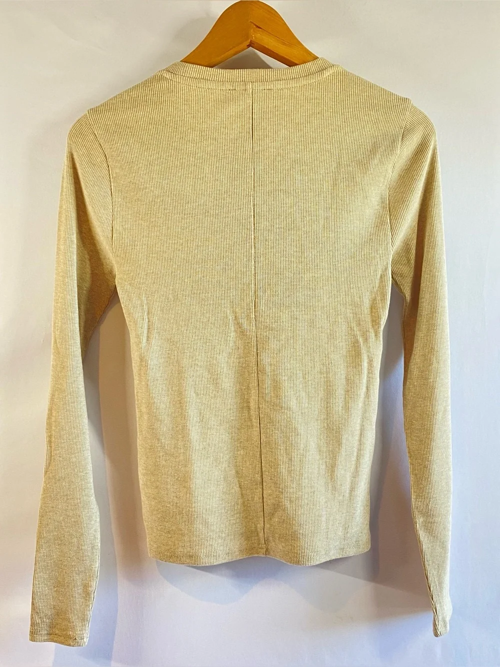 J. Crew Heather Oatmeal Long Sleeve Crew Neck Top Back Seam, Size S